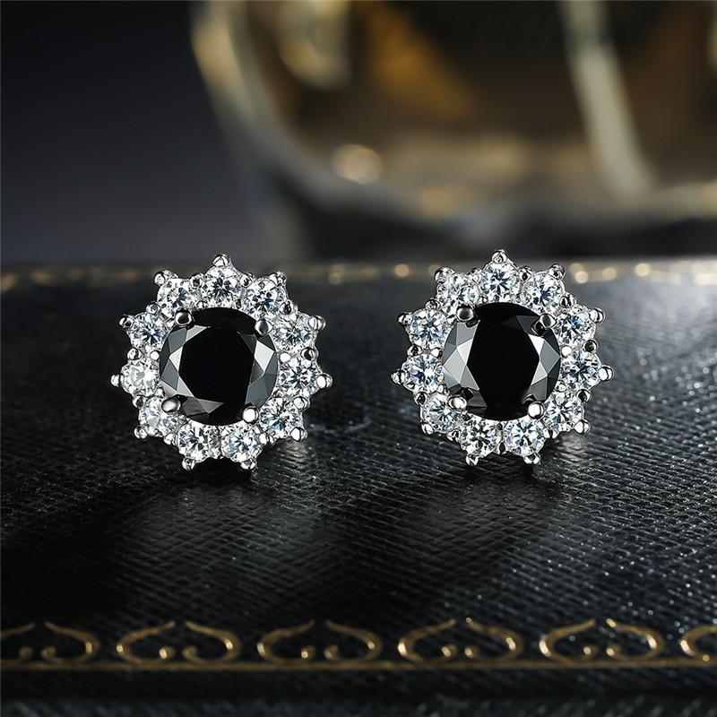 Cute Female Small Red Round Earrings Crystal Stone Fashion Silver Color Wedding Double Stud Earrings For Women