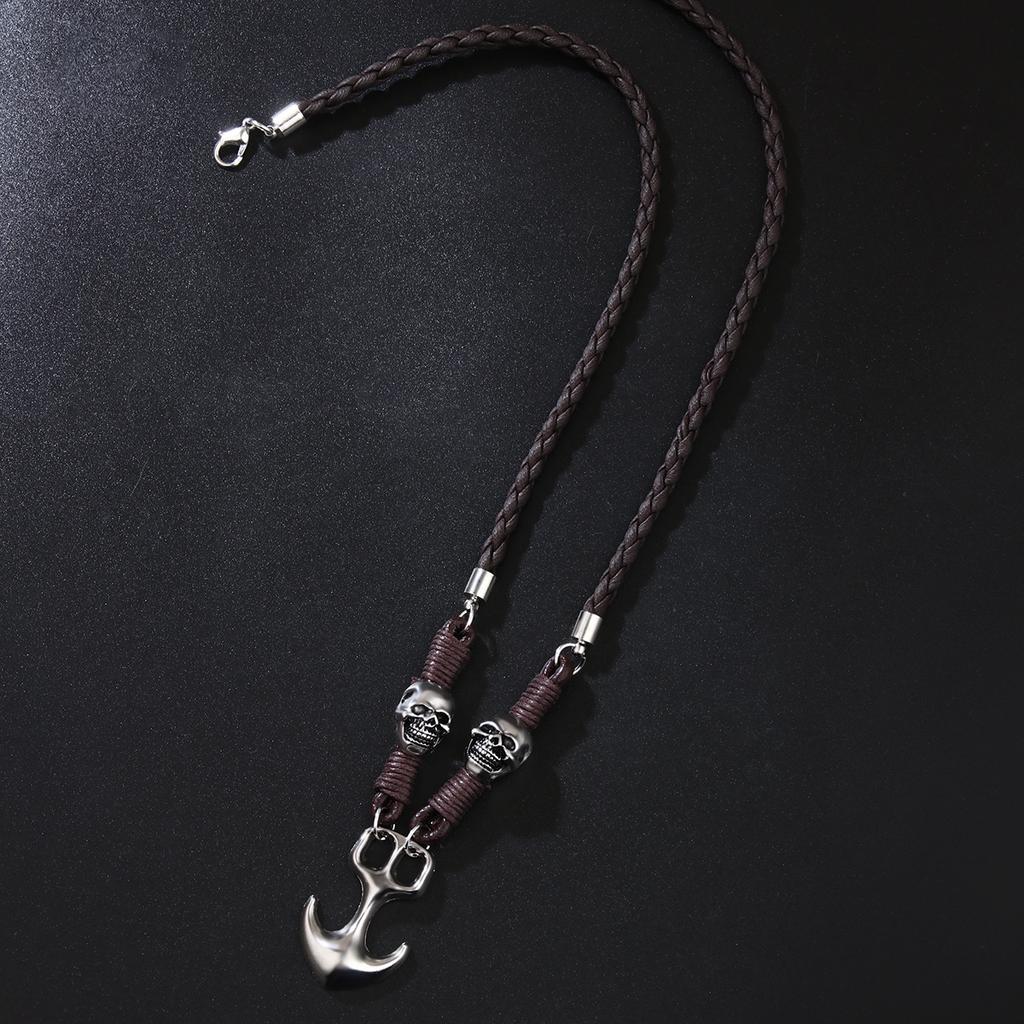 JMXD Vintage Halloween Necklace with Alloy Anchor Pendant and Skull Braided Design Trendy Versatile Statement Fashion Jewelry