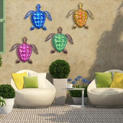 Ocean Series Metal Turtle Indoor Outdoor Living Room Colorful Hanging Sculpture Iron Art Wall Decor Home Garden Gift