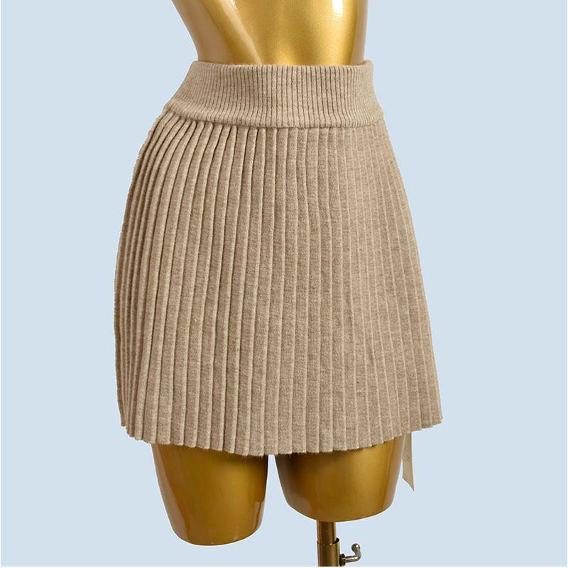 

Универсальная базовая вязаная плиссированная юбка женская с высокой талией, облегающая, с темпераментом, осенняя, с нежным дизайном, юбка, мини-юбка Kakh One size