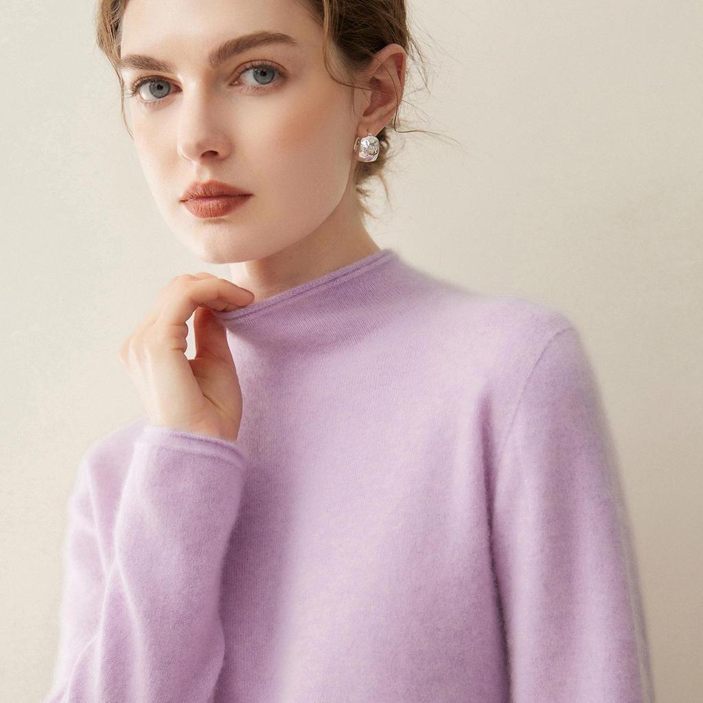 Pure Cashmere Half-High Collar Sweater: Autumn/Winter Loose Knit Base Layer