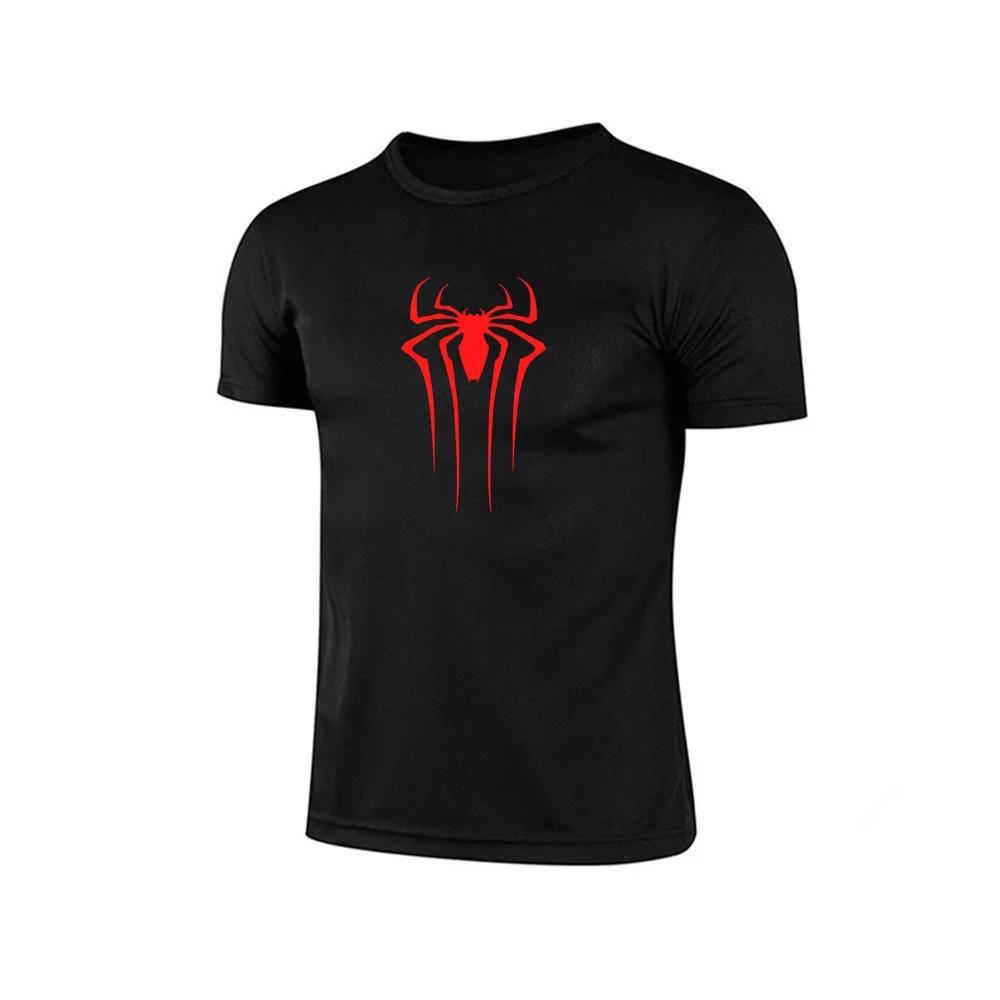 Spider Men Short Running T Shirt Gym Sports Top Quick Dry Breathable Black Fitness Sportswear Bodybuilding Clothing#Color(2)