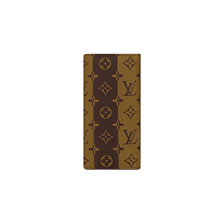 Louis Vuitton X Nigo Brazza Classic Monogram Vertical Stripe Heart Logo Long Canvas Coated Wallet Unisex Wallet Brown M81008