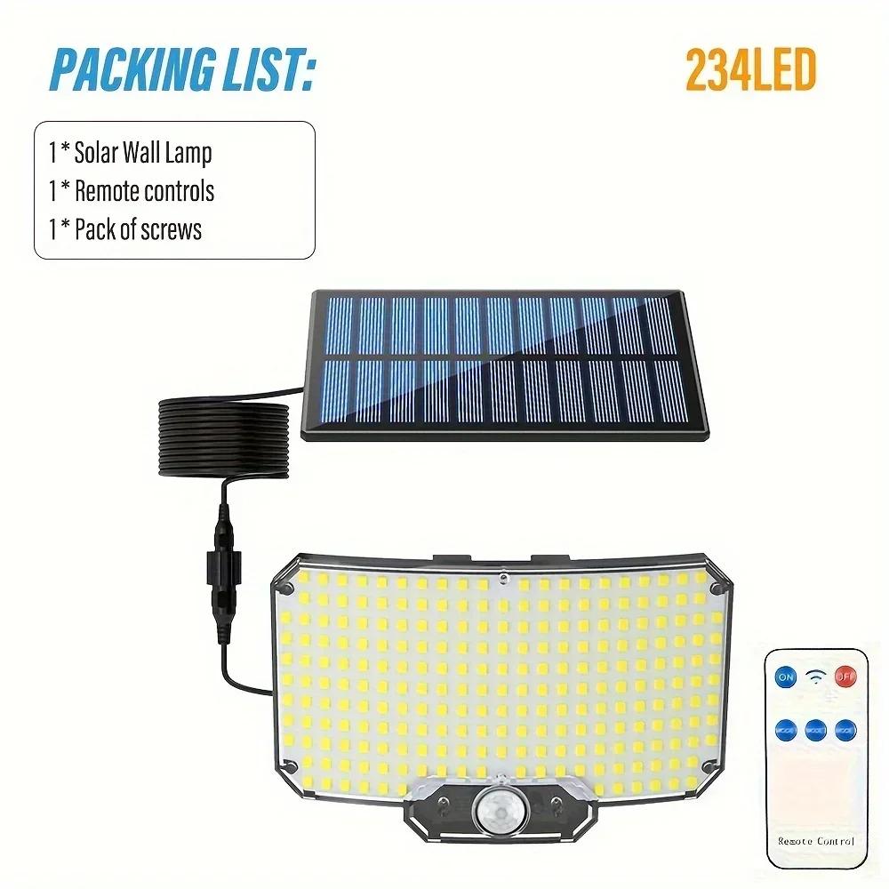 234 LED Solar Wall Lamp With Motion Sensor Infrared Remote Control 3 Modes Patio Porch Garden Backyard Solar Outdoor Light