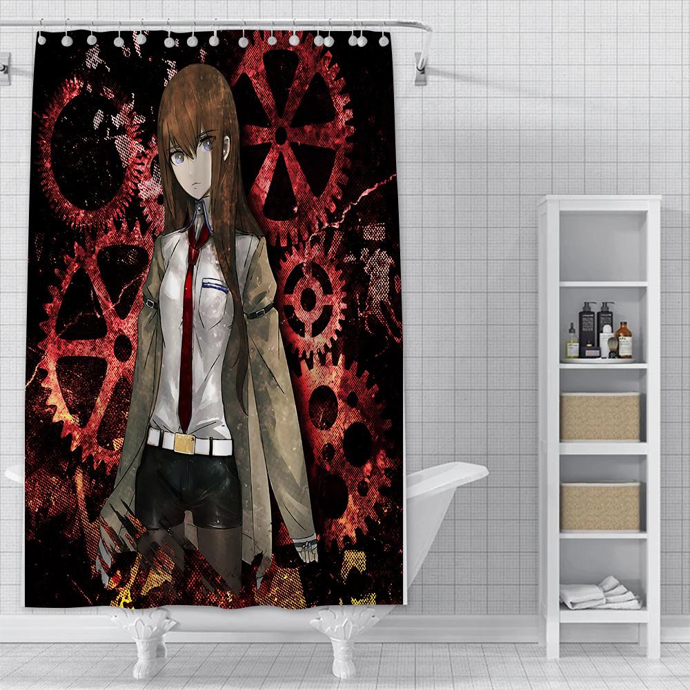 Anime Steins Gate Shower Curtain Waterproof Polyester Fabric Paint Colorful Bath Curtains Home Bathroom Decor Curtain With Hook