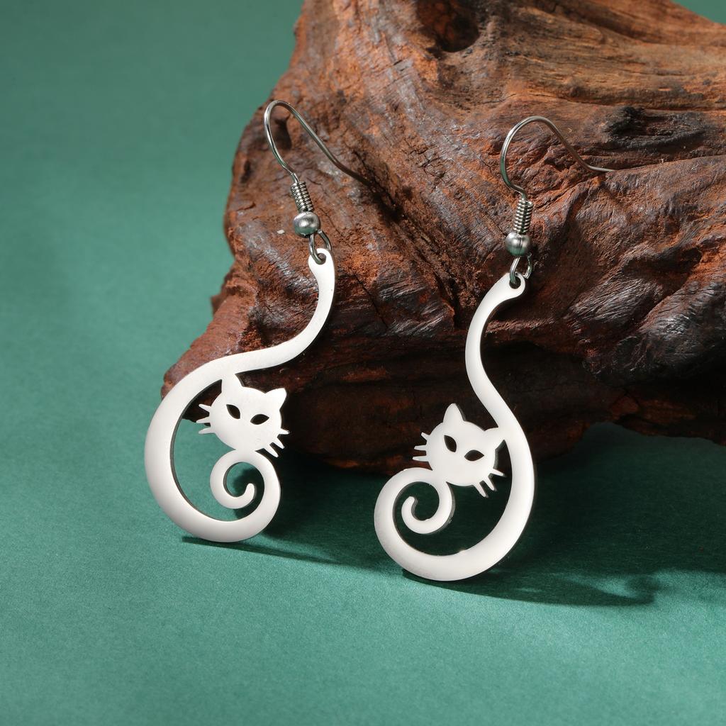 In Stainless Steel Cat Drop Earrings Cute Animal Earring for Women Waterproof Jewelry Valentine Gift