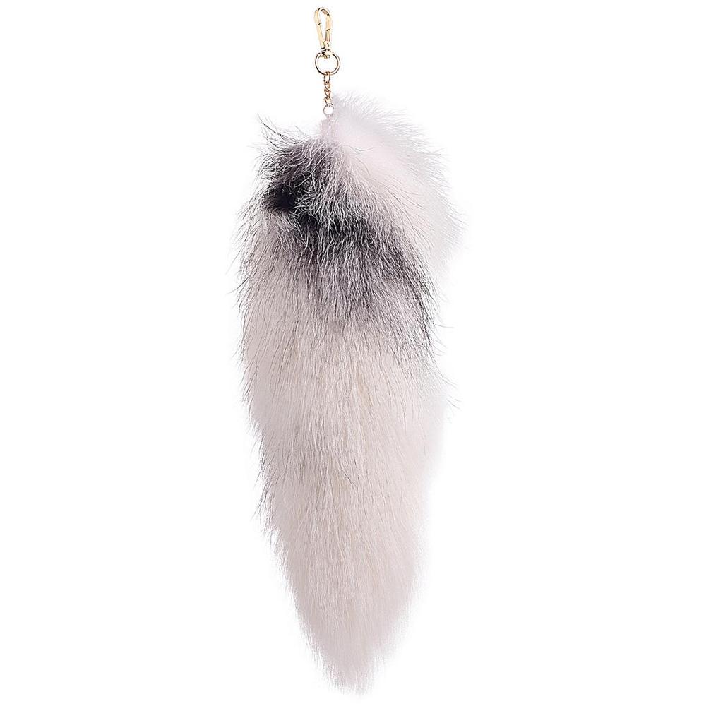 Silver Blue Real Fox Fur Pendant Charm - Women's Bag Accessory & Car Keychain