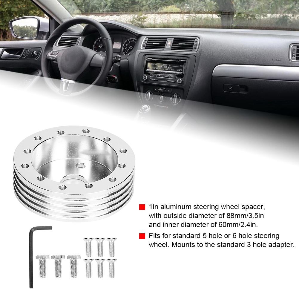1in Aluminum Steering Wheel Hub Spacer for 5 6 Hole Wheels to 3 Hole Adapter(Black)