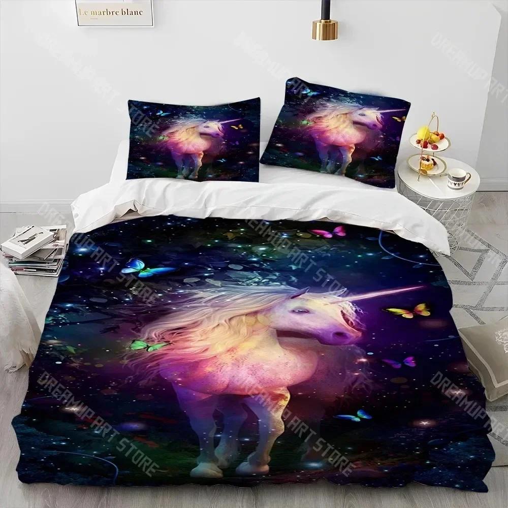 Unicorn Cute Cartoon Comforter Bedding Set,Duvet Cover Bed Set Quilt Cover Pillowcase,Queen Bedding Set for Child Boy Girl Gift