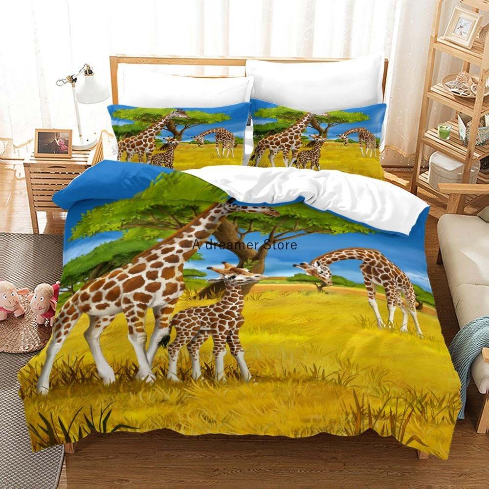 African Animals Giraffe Sunset Bedding Set 3D Duvet Cover Set Bedspread For Boys Girls Kids Home Textiles Microfiber Bedspread