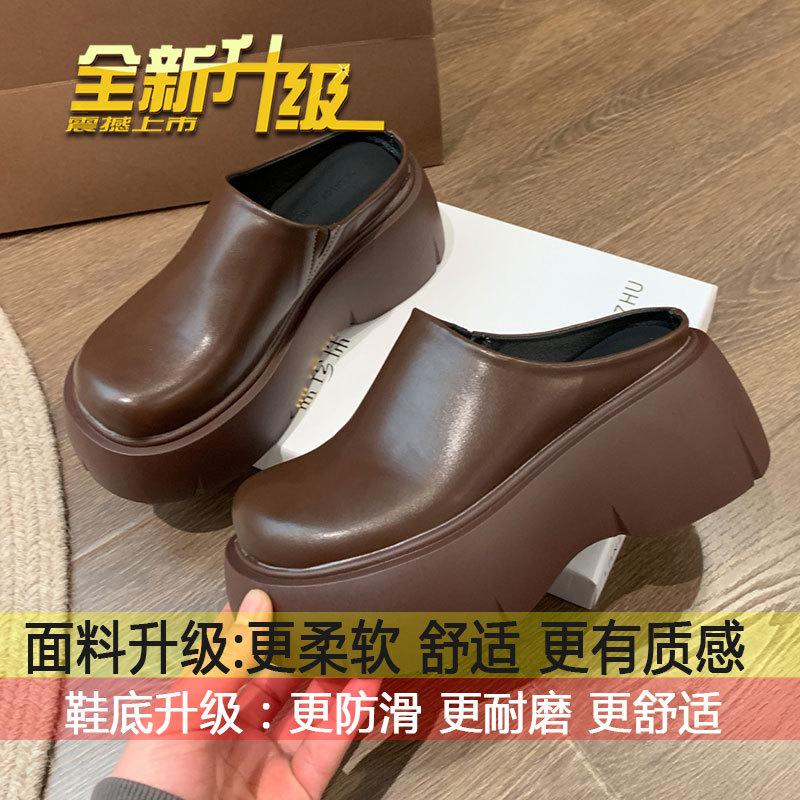 

Super fire Internet celebrity black high-heeled half-support bag head slippers women s summer wear 2025 new non-slip heightened thick-soled slippers 40