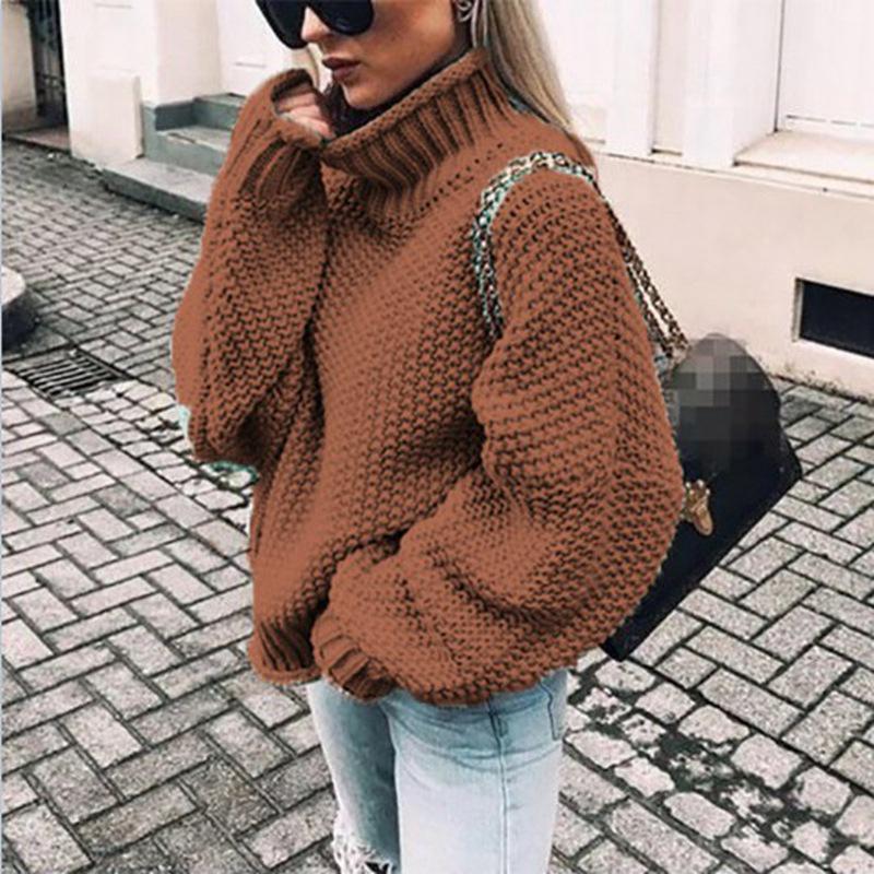 Chunky Knit Batwing Sleeve European-American Semi-High Neck Oversized Sweater