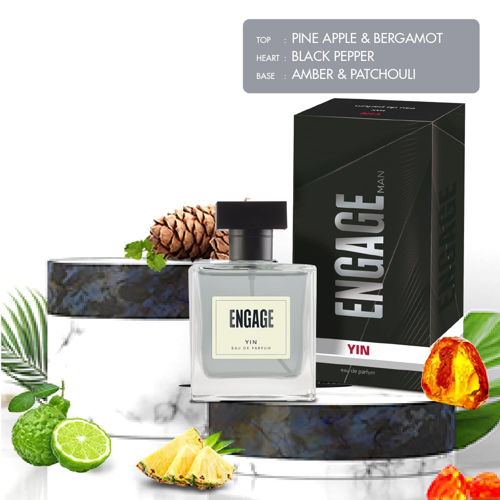 Engage Yin Eau De Parfum For Men 90ml Long Lasting Woody Citrus Perfume Skin Friendly Fragrance Ideal Gift Masculine Scent