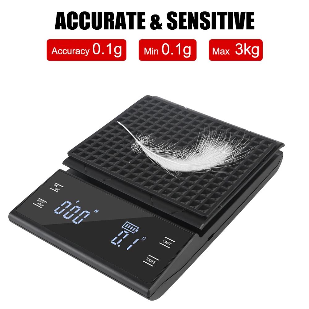 Coffee Scale with Timer Kitchen Tools Digital Multifunction Weighing Scale Pour Over Drip Espresso Scale LCD Display 3 Kg/0.1g