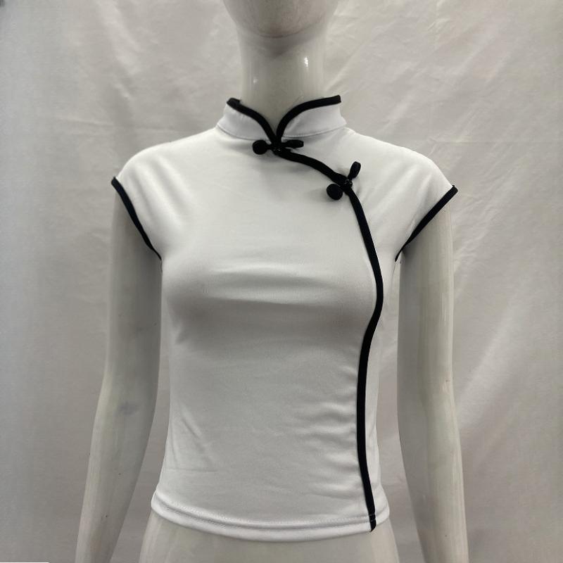 European and American Summer Retro Chinese Style Niche Buckle Women's Slim Fit Cheongsam Collar Top