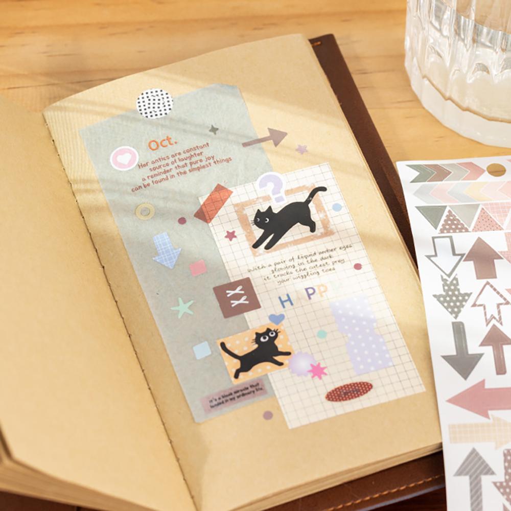 25 Sheets Sticker Book Colorful World Series Ins Style Basic Pattern DIY Memo Key Marking Stickers, Copperplate Paper+PET