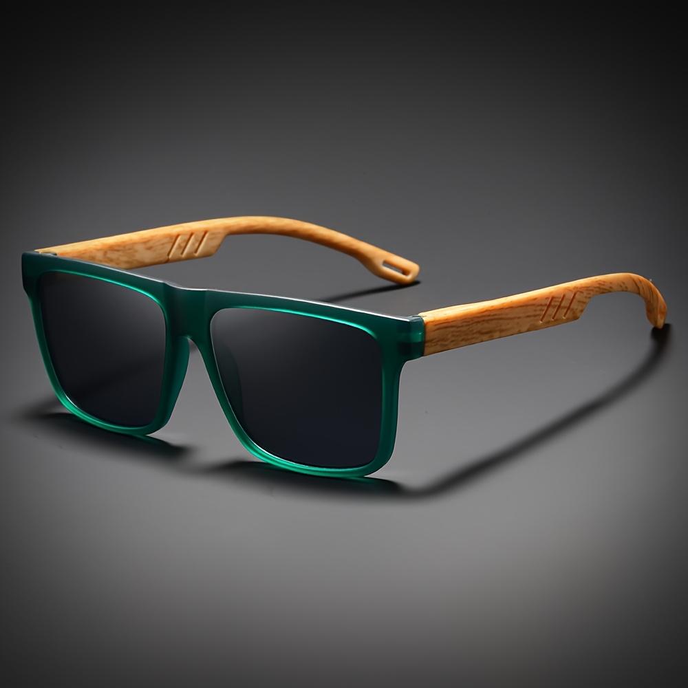 Retro Square Sunglasses Wood-Grain Temple Lightweight Spring Hinges UV400 Daily Casual Unisex Vintage Eyewear