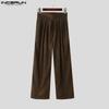 INCERUN Men Zipper High Waist Long Corduroy Casual Wide Leg Pants With Pockets