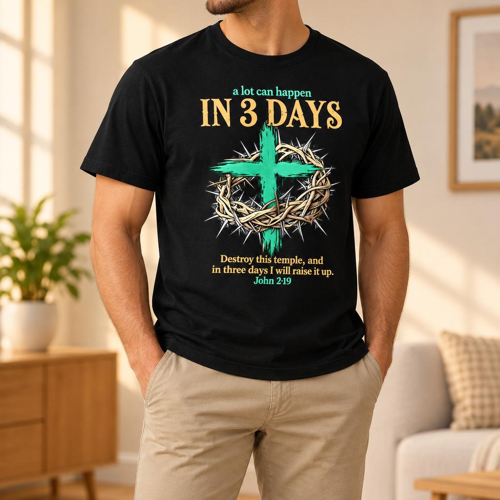 Jesus Cross Crown of Thorns T Shirt John 2:19 Christian Bible Verse Unisex Tee