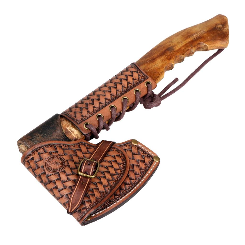 TOURBON Axe Cover and Sheath with Leather Hatchet Neck Guard Set for Camping and Splitting Firewood