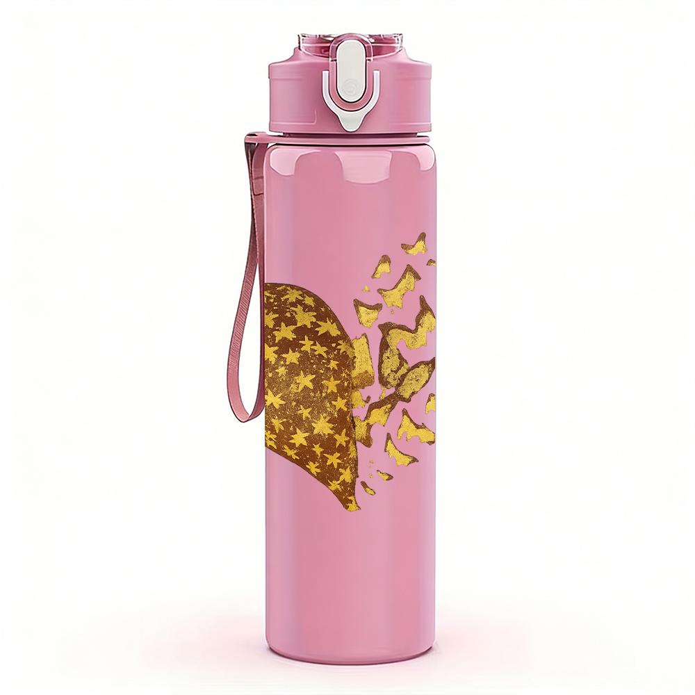 1PC Leopard Filled Heart 750ml Color Plastic Sports Water Bottle Leakproof Flip Straw Lid Suitable for Sports Office Home Use