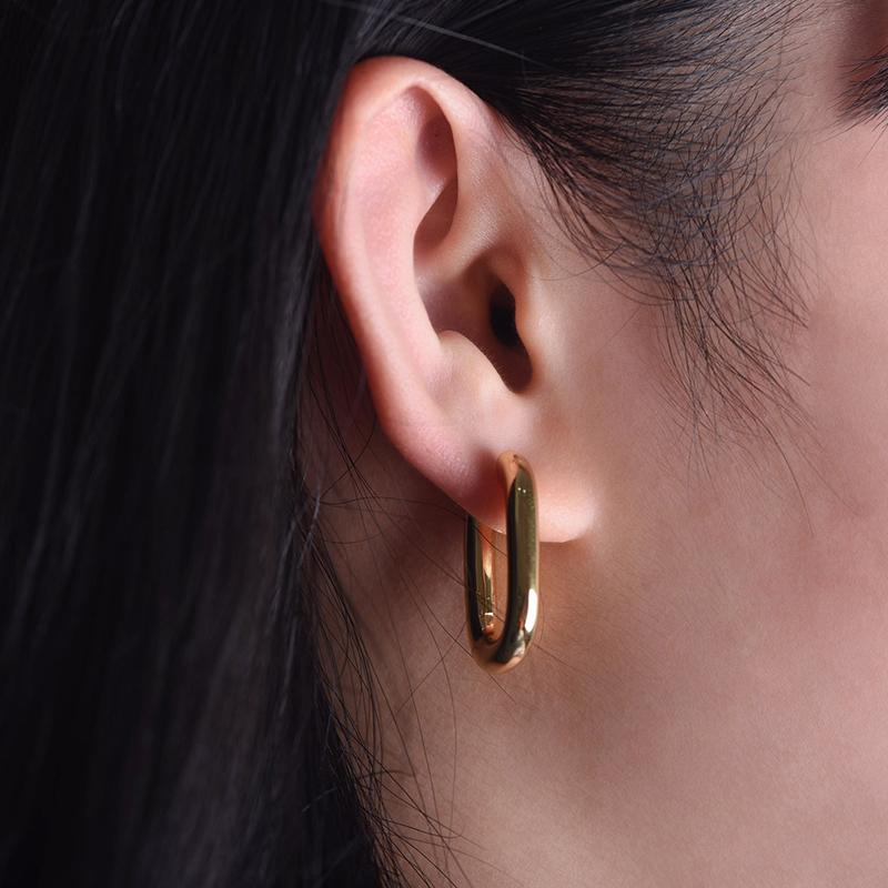 Classic Copper Alloy Smooth Gold Color Hoop Earrings For Women Girls Daily Earrings Oval Rectangle Shape Simple Fashion Jewelry