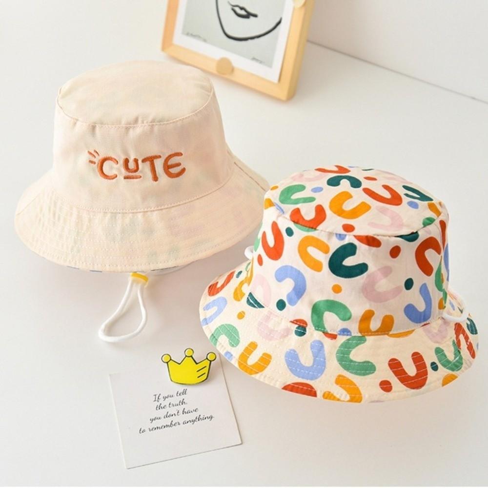 Cappello da Pescatore per Bambini Double Sided Lettera Carina Cappellino Panama per Bambini Nuovo Cappello da Pescatore per Bambini e Bambine