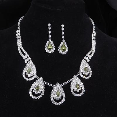Bridal Rhinestone Jewelry Set Fashion Personality Water Drop Sparkle Pendant Necklace Earrings Two-piece Set