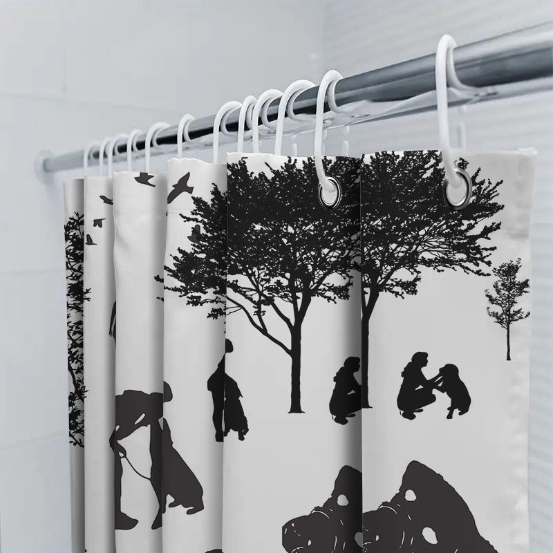 Black Silhouette Dogs Shower Curtain Pet Lovers Decor, Waterproof Bathroom Accessories, Home Decoration Size Customizable For Do