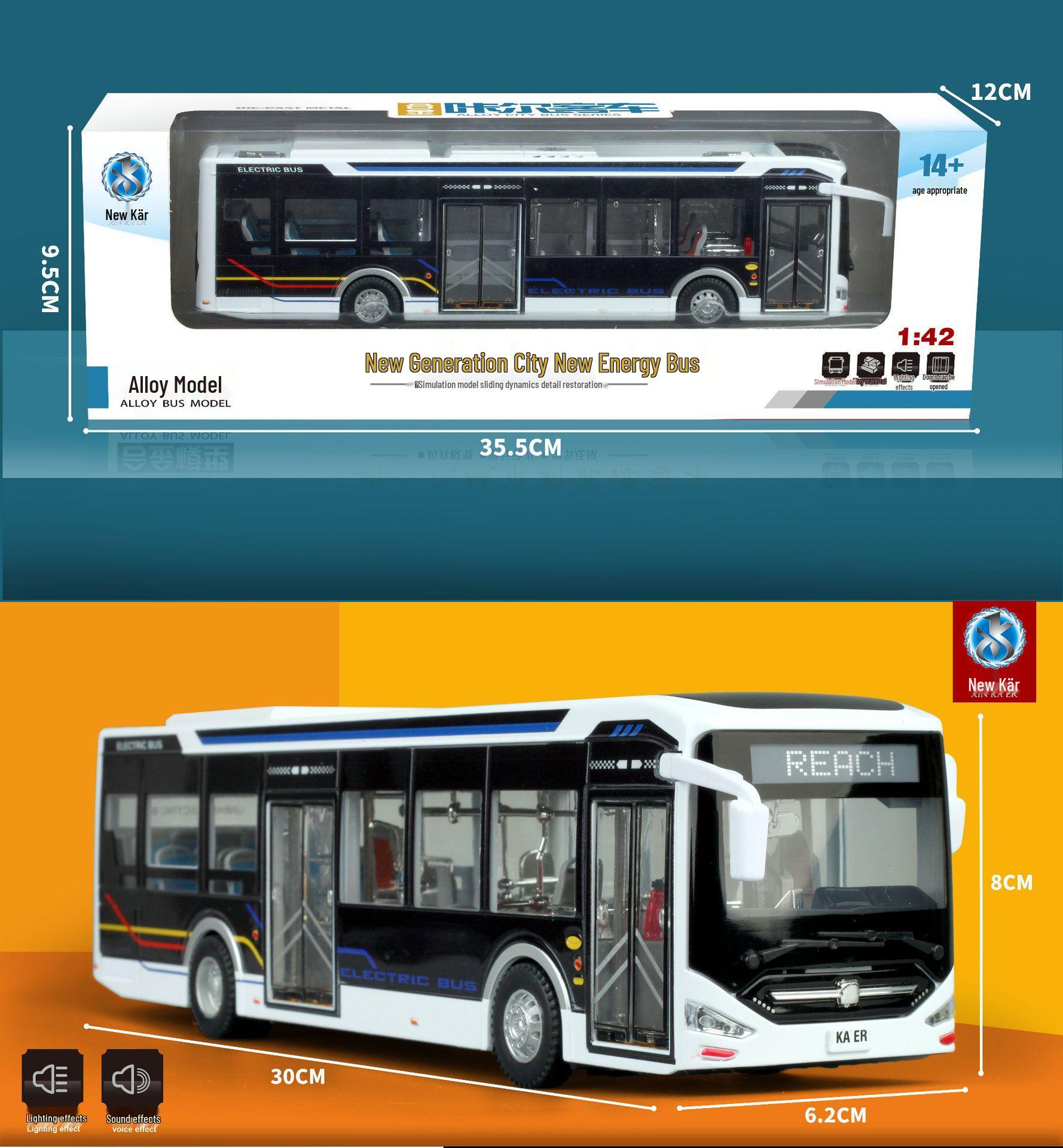 Alloy 1:42 Toy Bus Model with Lights - Children s Coach Toy