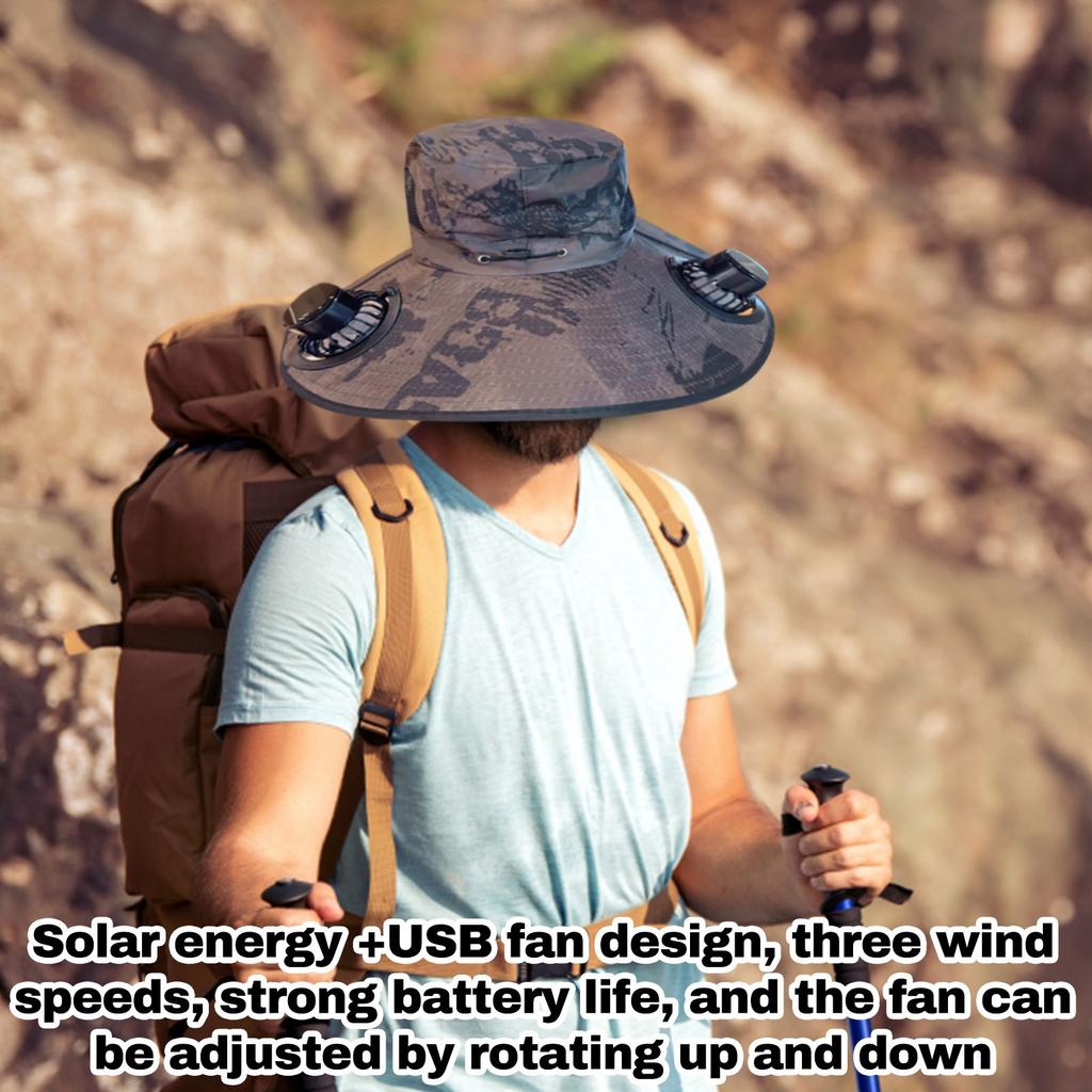 Outdoor Wide Brimmed Sun Hat With 2 Solar Fans, Sun Fisherman Hat For Men And Women, Fishing Beach Hat With Built-in Fan