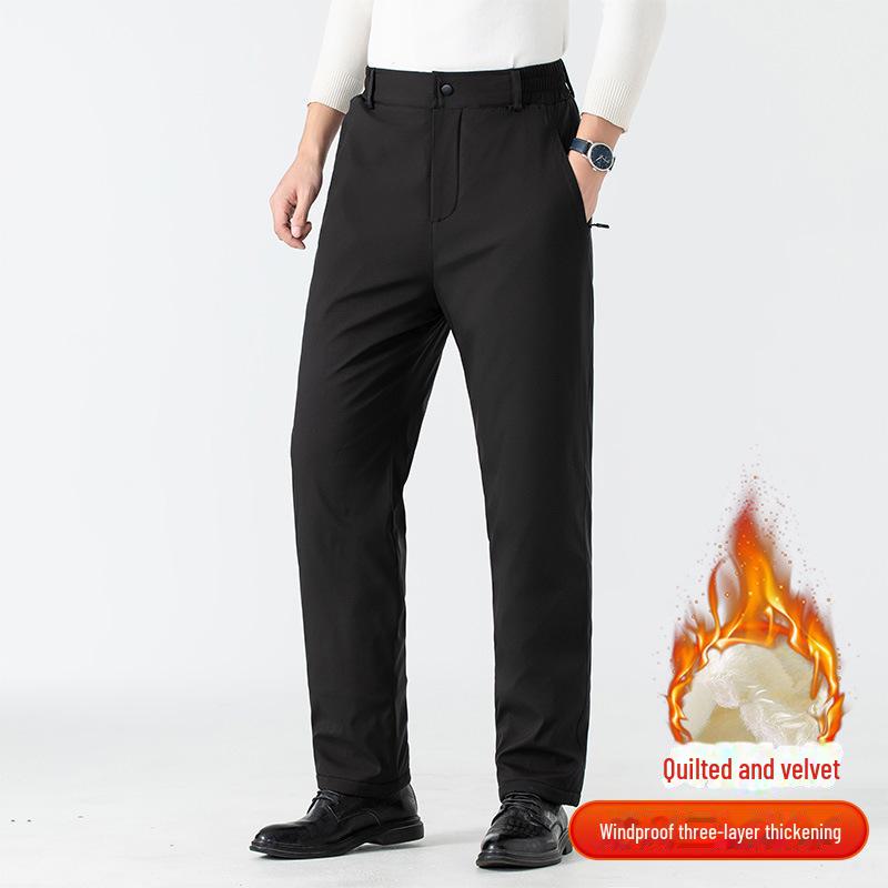 

Мужские зимние брюки из плюшевого хлопка, самонагревающийся графен, теплая овчина, защита от холода, плотный прямой крой, повседневный крой. L