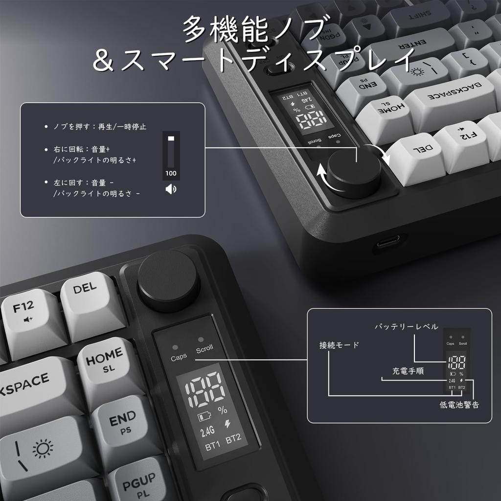 ZIYOU LANG X FREEWOLF M75 Wireless Gaming Keyboard with Smart Display PBT Gradient Rainbow TKL Membrane Keyboard with Mechanical Feel for & Knob,