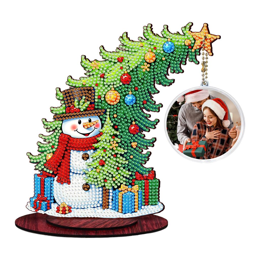 Photo Christmas Tree Table Top Diamond Painting Ornament Kits Wooden 5D DIY Diamond Art Tabletop Decorations Gift for Friends