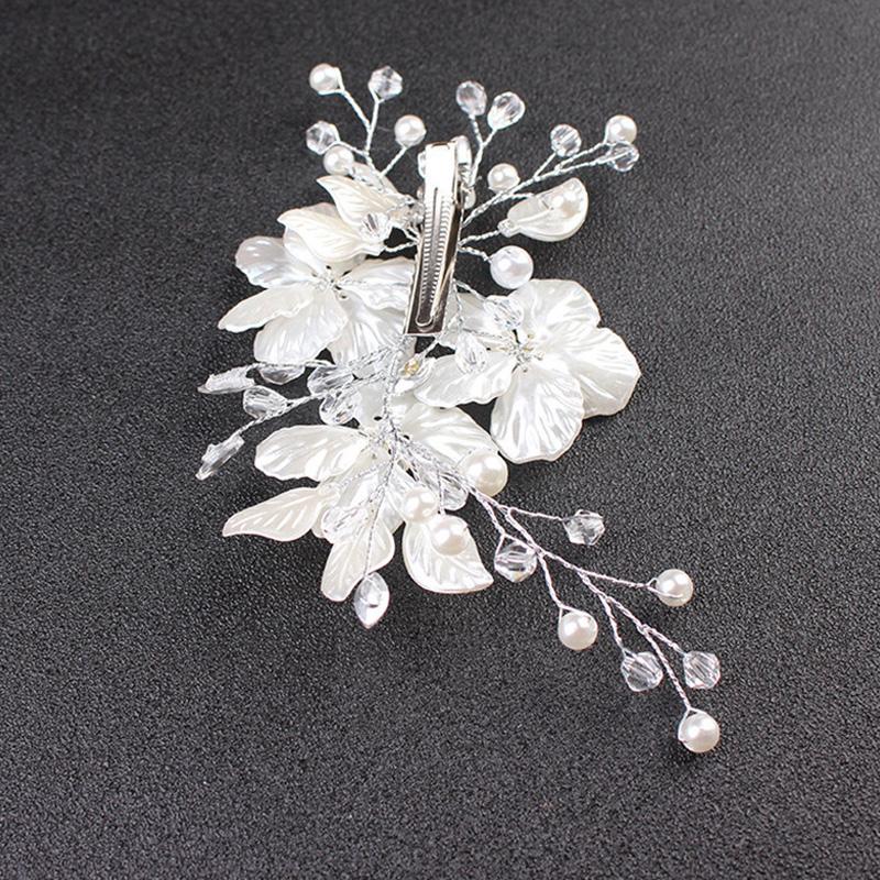 1Pc Headpiece Handwoven Bride Headwear Women White Flower Gift Hair Clip Crystal Jewelry Hair Accessories