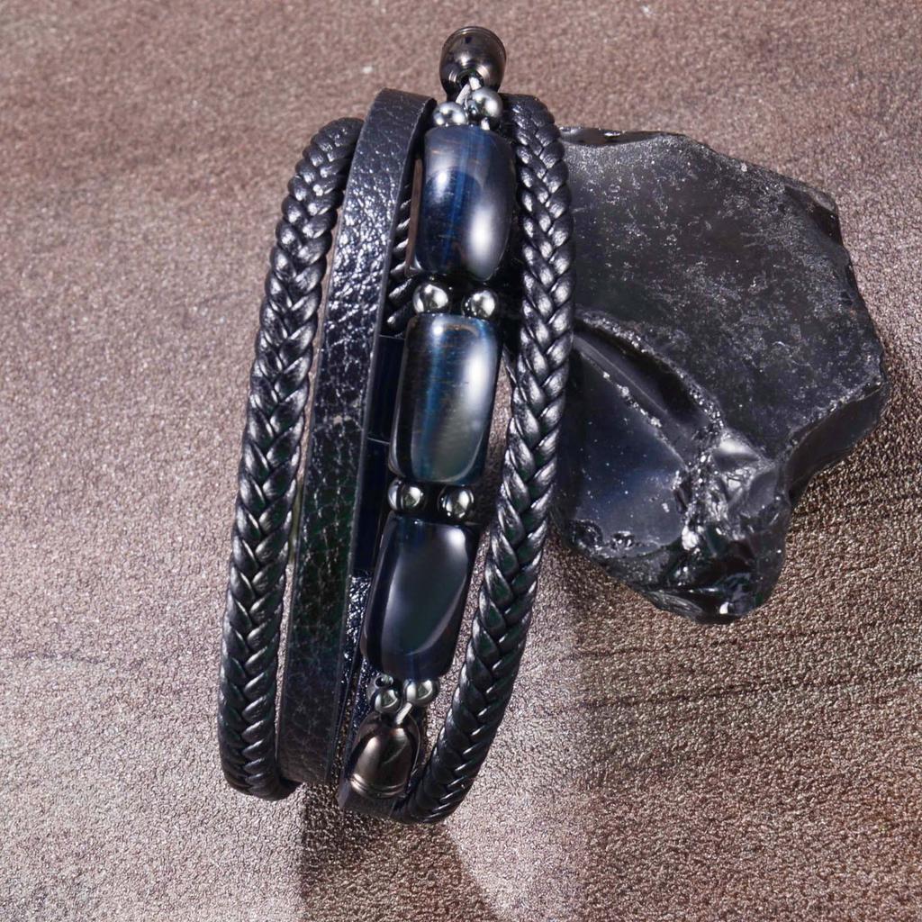 Tiger-eye Stone Bracelet - Multi-layered Woven Leather Rope, Fashionable, Unique, Versatile Leather Bracelet