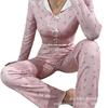 Homewear Casual Flower Printing Trousers Long-sleeved Two-piece Set European and American Can Be Worn Outside Women's Pajamas
