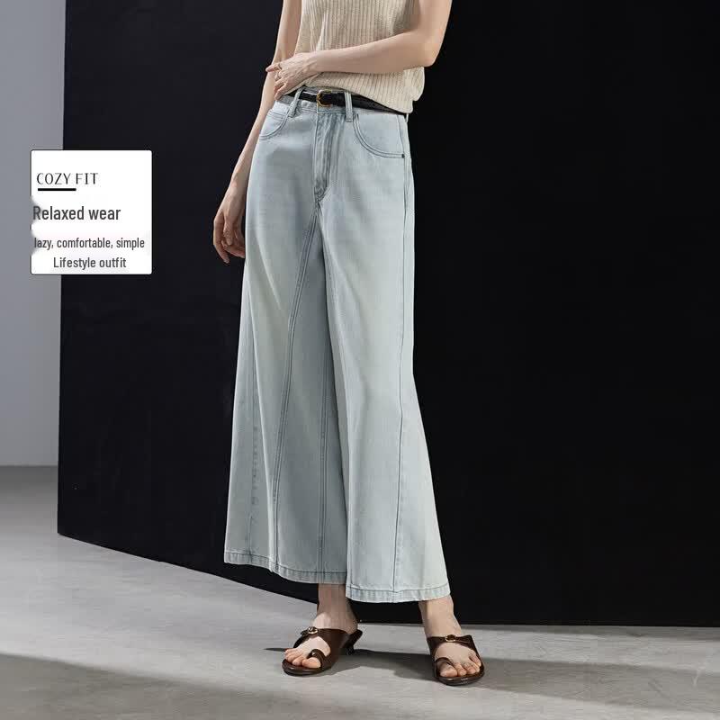 Demana Women s Deconstructed Denim Cropped Wide-Leg Jeans L