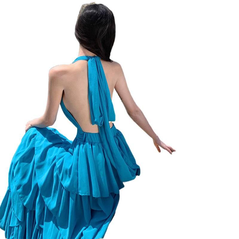 Sexy pure desire V-neck suspender sleeveless dress 2026 new thin backless straps Spice girl long dress cake dress