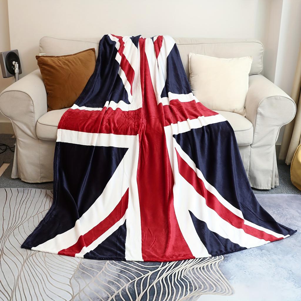 1pc British style flag patterned blanket, warm sofa blanket, office camping blanket, holiday creative gift