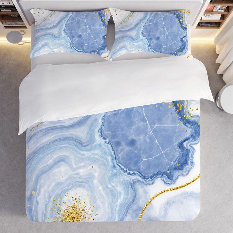 3-Piece Bedding Pillowcase Quilt Cover Set Blue And White Marble 2D Digital Printing Suitable For Bedroom Dormitory Decoration