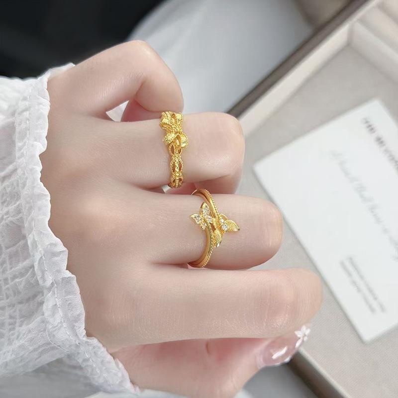 Flowers Like Brocade Medieval Vintage Court Style Light Luxury Temperament Zir*****Pen Ring Niche Design Ring