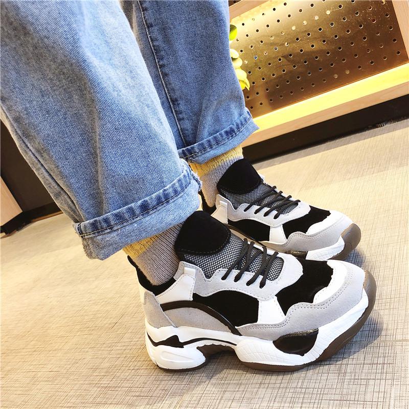 lace splicing muffin casual sneakers