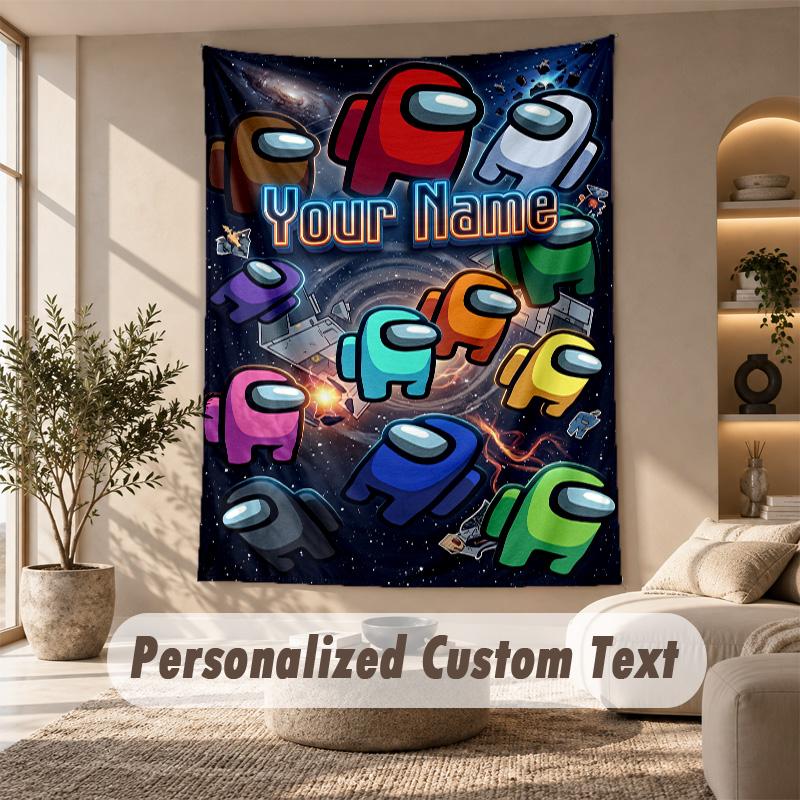 Among Us Tapestry, Personalized Custom Text, Wall Hanging Tapestry For Living Room Home Wall Decor