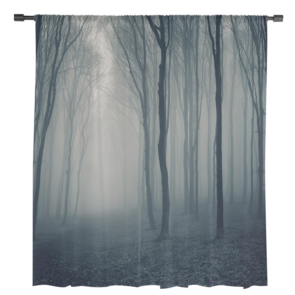 Forest Fog Trees Branches Modern Tulle Curtains For Living Room Bedroom Home Kitchen Window Sheer Curtains