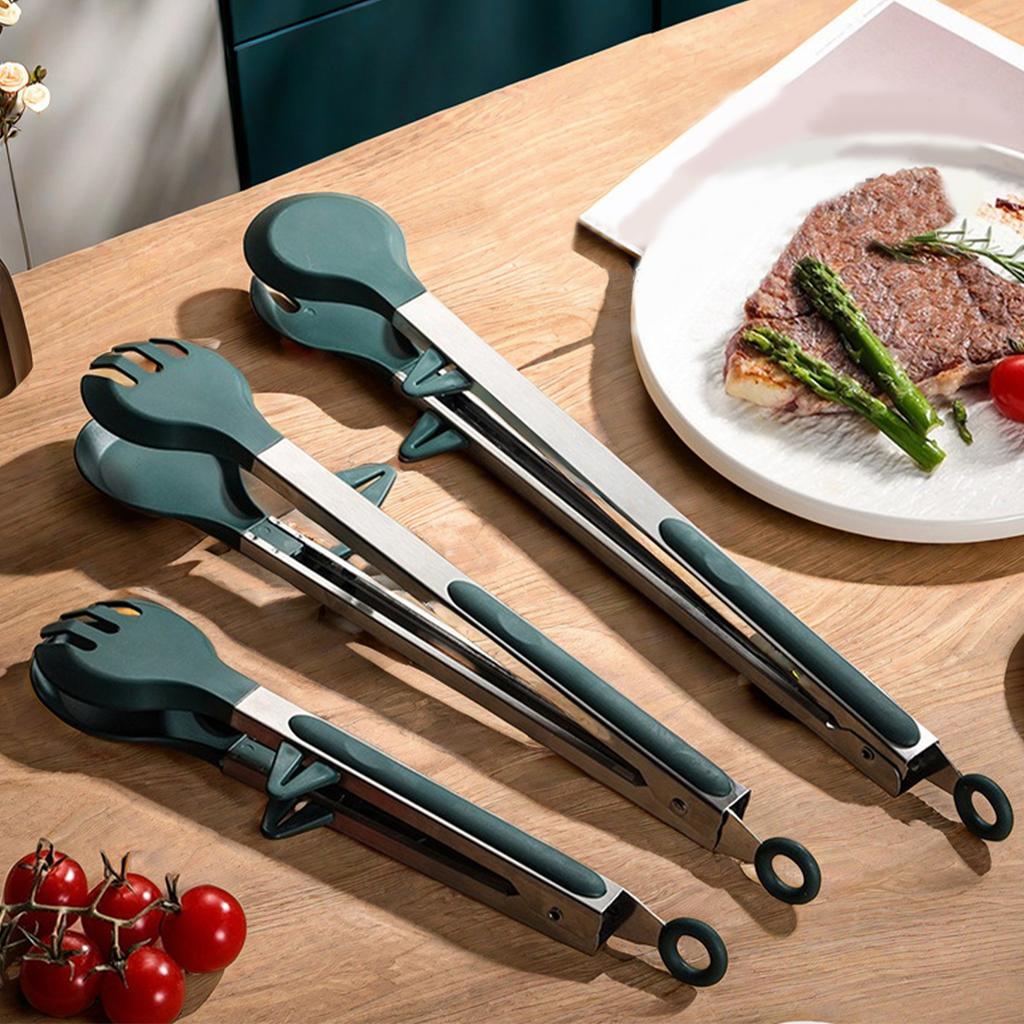 Stainless Steel Locking Cooking Tongs With Bracket Kitchen Non-Slip Food Tongs 9/12/14inch Anti-Scald Bread Food Clip