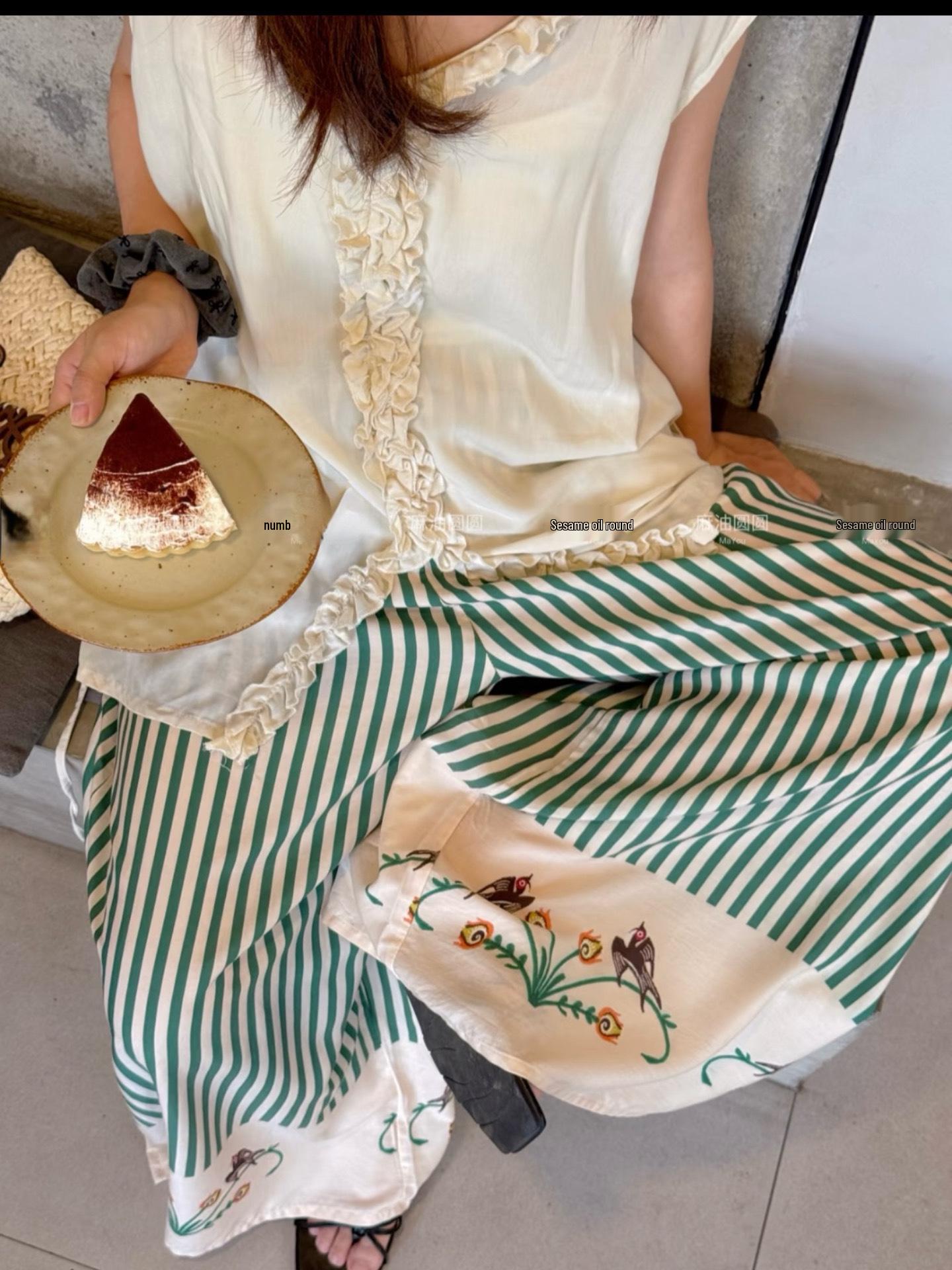 

Women s Plus Size Cotton Silk Wide-Leg Skirt Pants - Casual Summer, Loose Fit with Double Pockets Extended (Length 100cm)