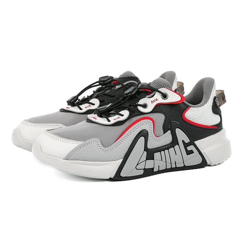Li Ning Kids Fashion Sports Versatile Low-Top Casual Shoes Kids Sneaker Shadow-Gray Black Light-Gray YKCU266-3