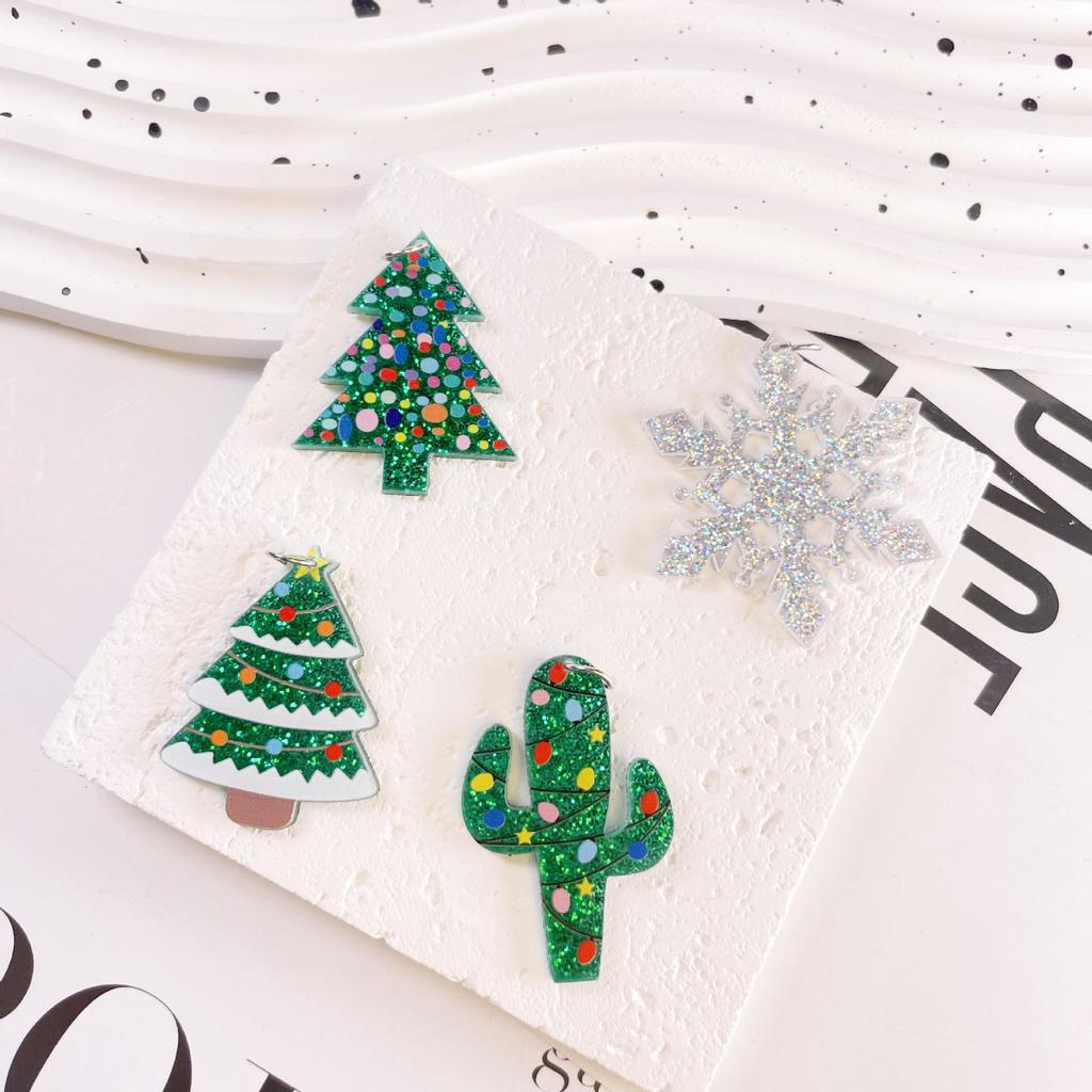 Acrylic Christmas Tree & Cactus Snowflake Earrings - DIY Keychain Charms, Holiday Jewelry
