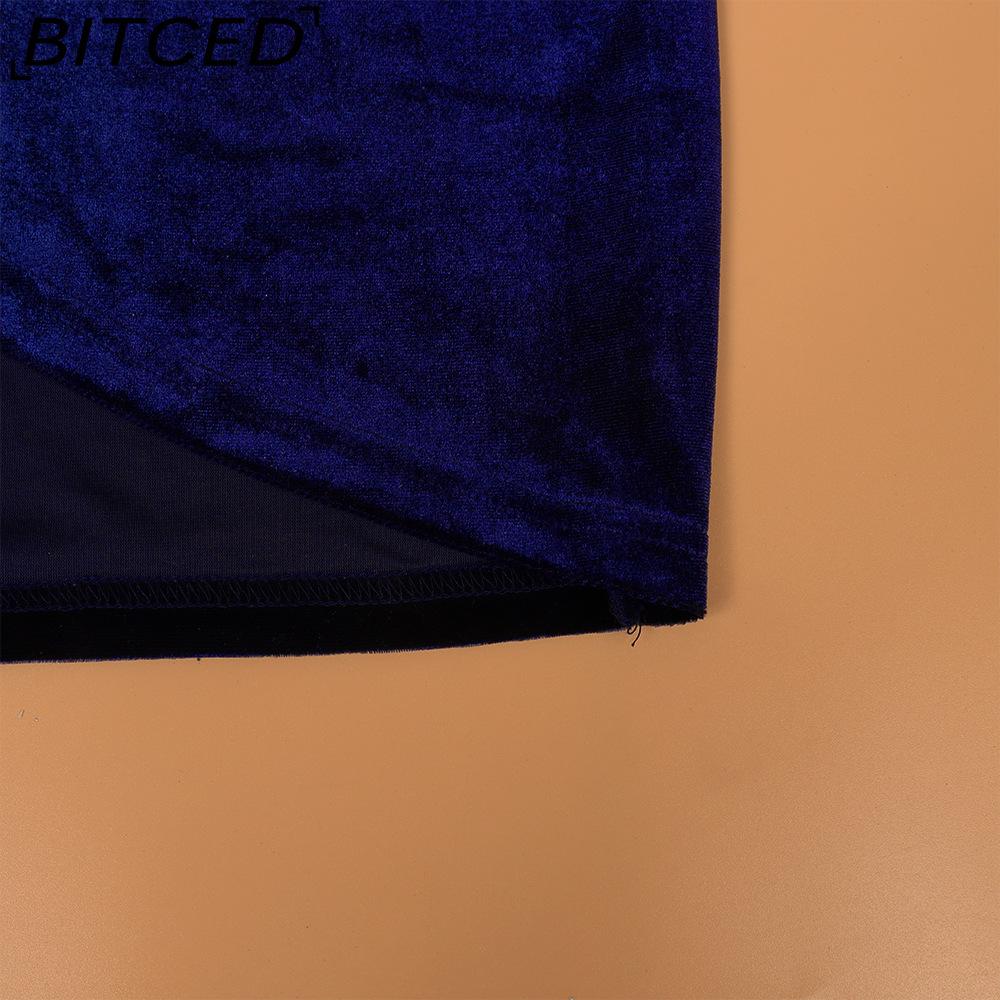 BITCED Plus Size Long Sleeve Velvet Bodycon Dress Sexy Pleated Wrap-Style Deep V-Neck Party Cocktail Gown